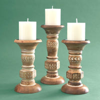 Short Wood Pillar Candle Holder