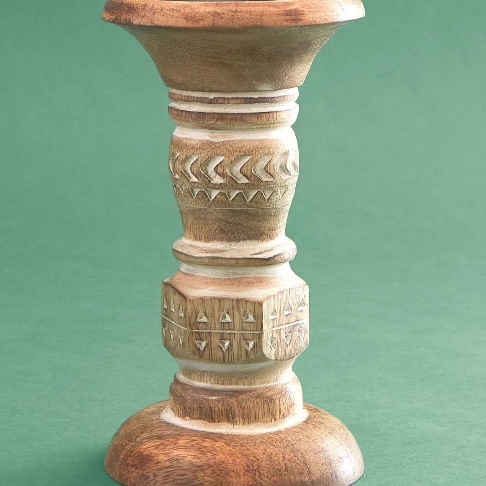 Short Wood Pillar Candle Holder