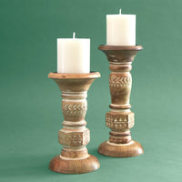 Wood Pillar Candle Holder Set