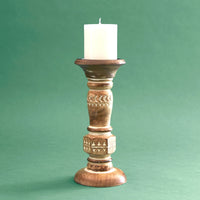 Wood Pillar Candle Holder Set