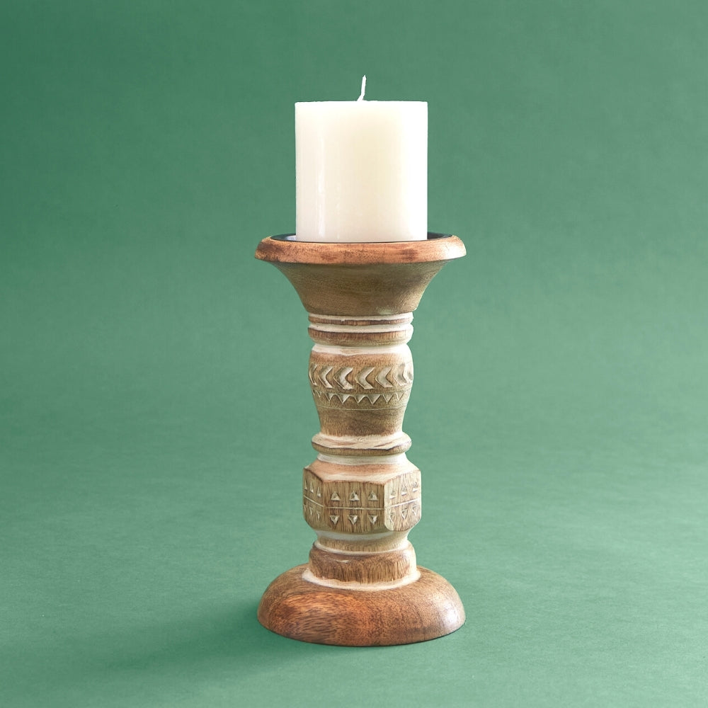 Wood Pillar Candle Holder Set