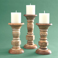 Wood Pillar Candle Holder Set