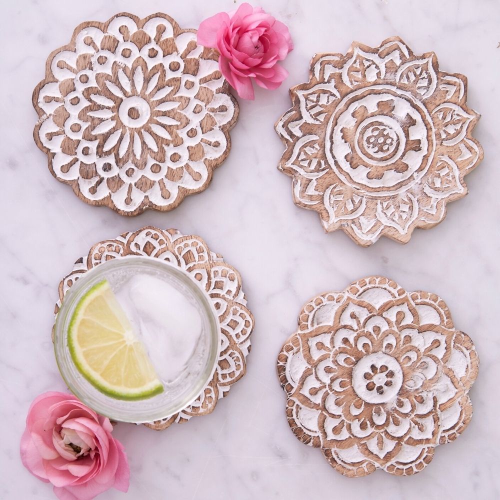 Mandala Wood Coaster Set