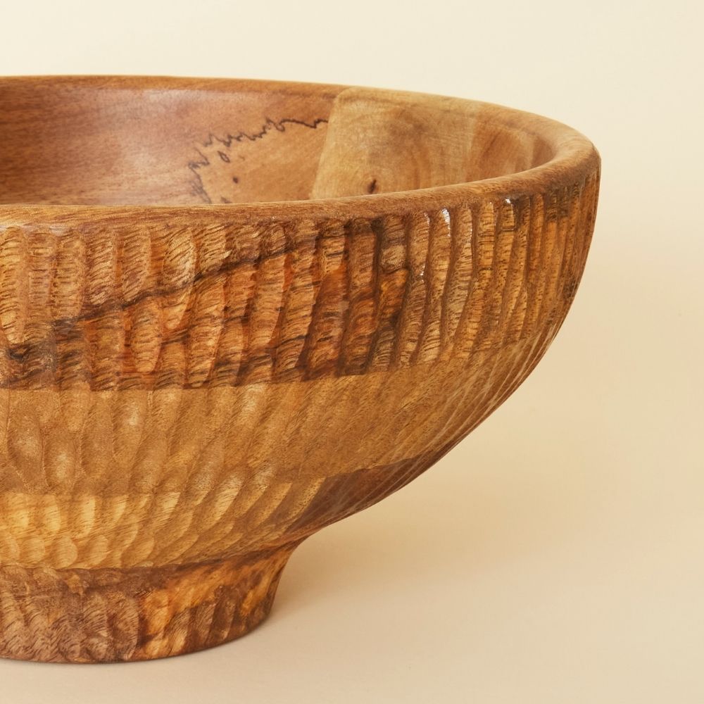 12 inch Scalloped Wood Salad Bowl Set