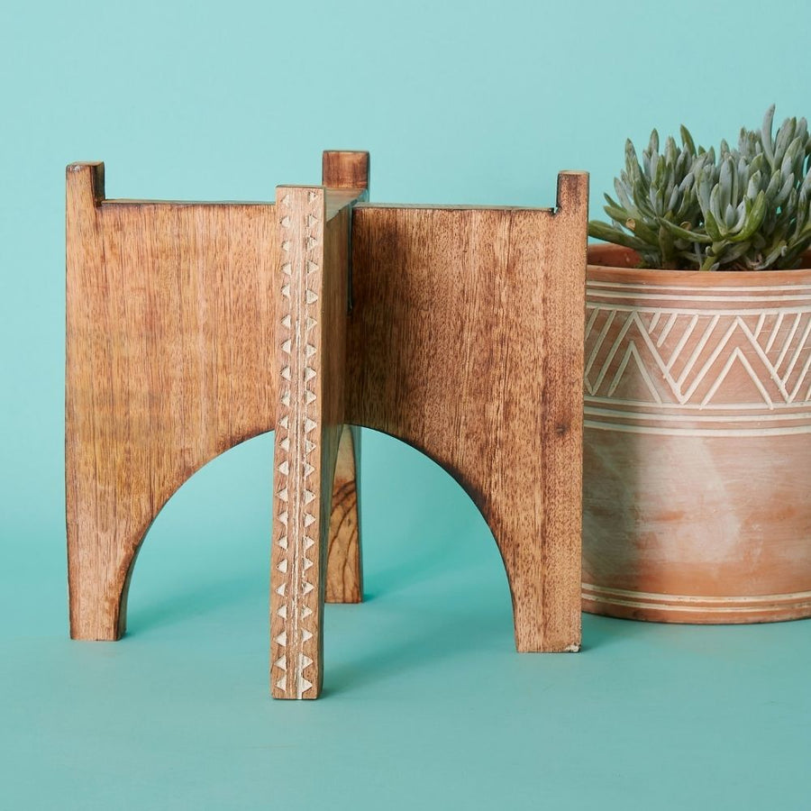 Etched Wood Plant Stand Set