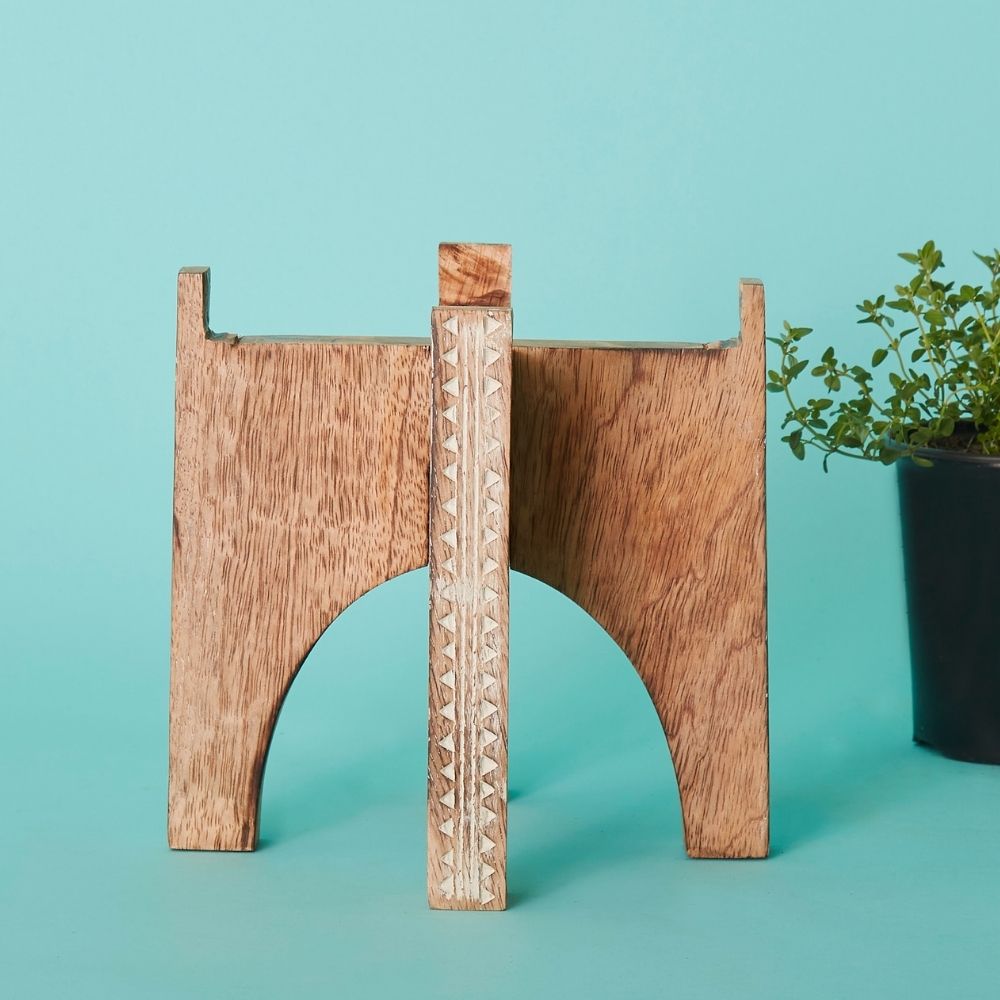 Etched Wood Plant Stand Set