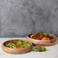 12" Medium Wood Serving Platter Shallow Bowl