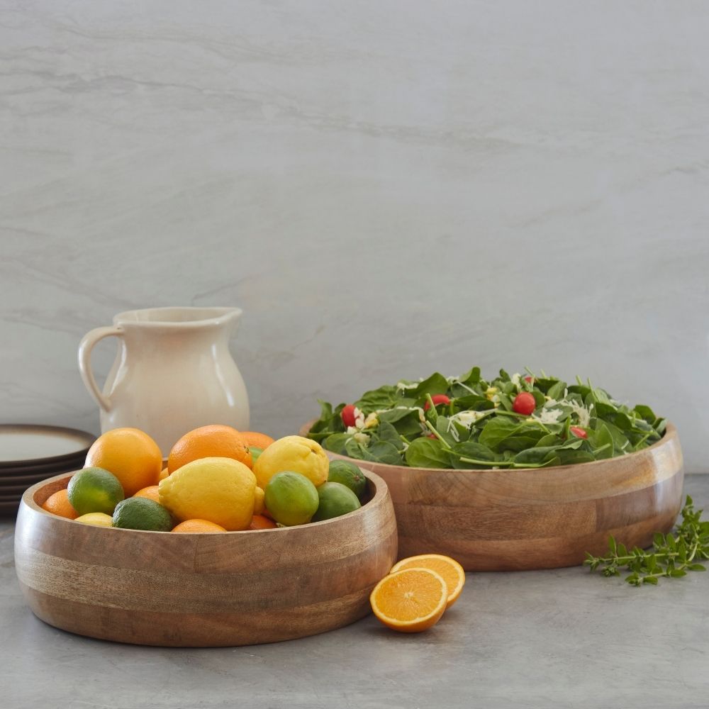 Extra Large Wood Fruit Salad Serving Bowl Set of 2