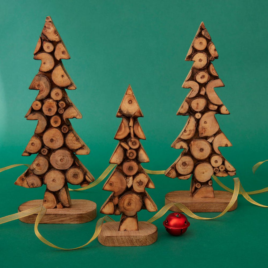 Holiday Wood Pine Tree Tabletop Set