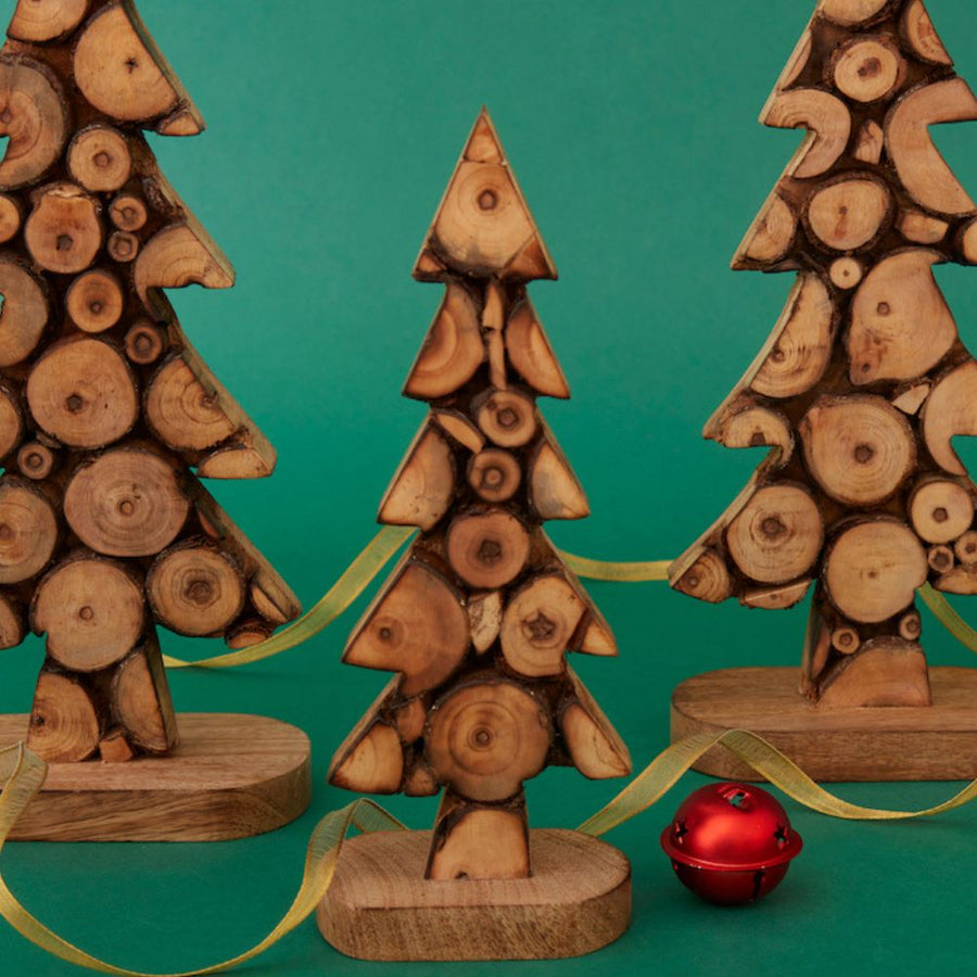 Holiday Wood Pine Tree Tabletop Set