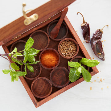 Masala Spice Round Bowls Wood Box