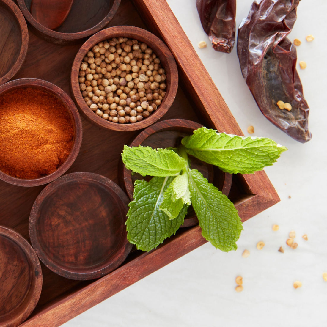 Masala Spice Round Bowls Wood Box