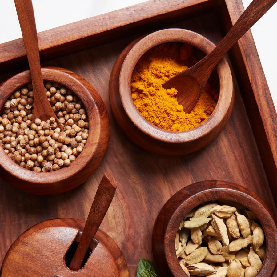 Masala Spice Wood Bowl Set Tray