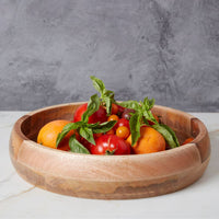 Large Wood Serving Platter Shallow Bowl Set