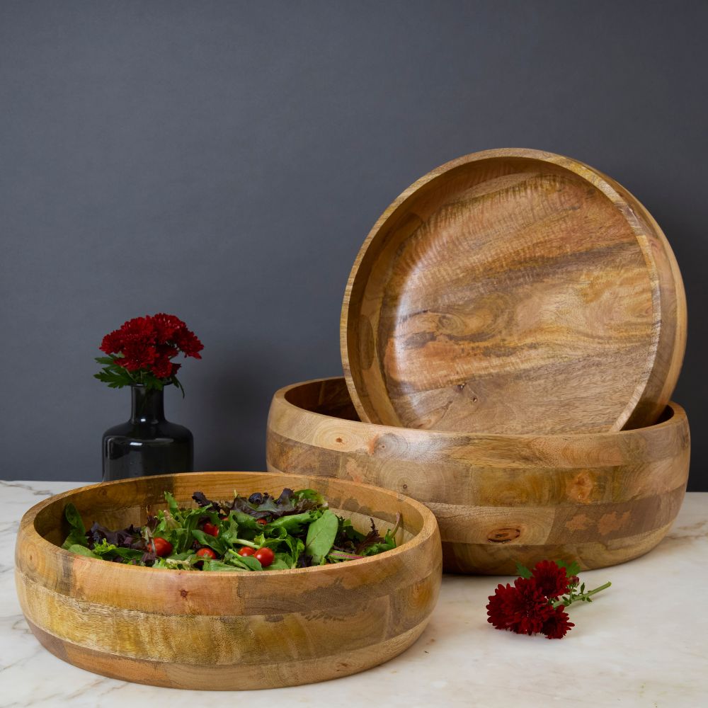 Large Serving Wooden Bowls for Party, Catering, Buffet, Wedding, Office, Restaurant, Salad, Fruits, Chips, Mixing