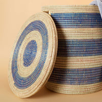 Small / Medium Storage Basket Blue Stripe Flat Lid