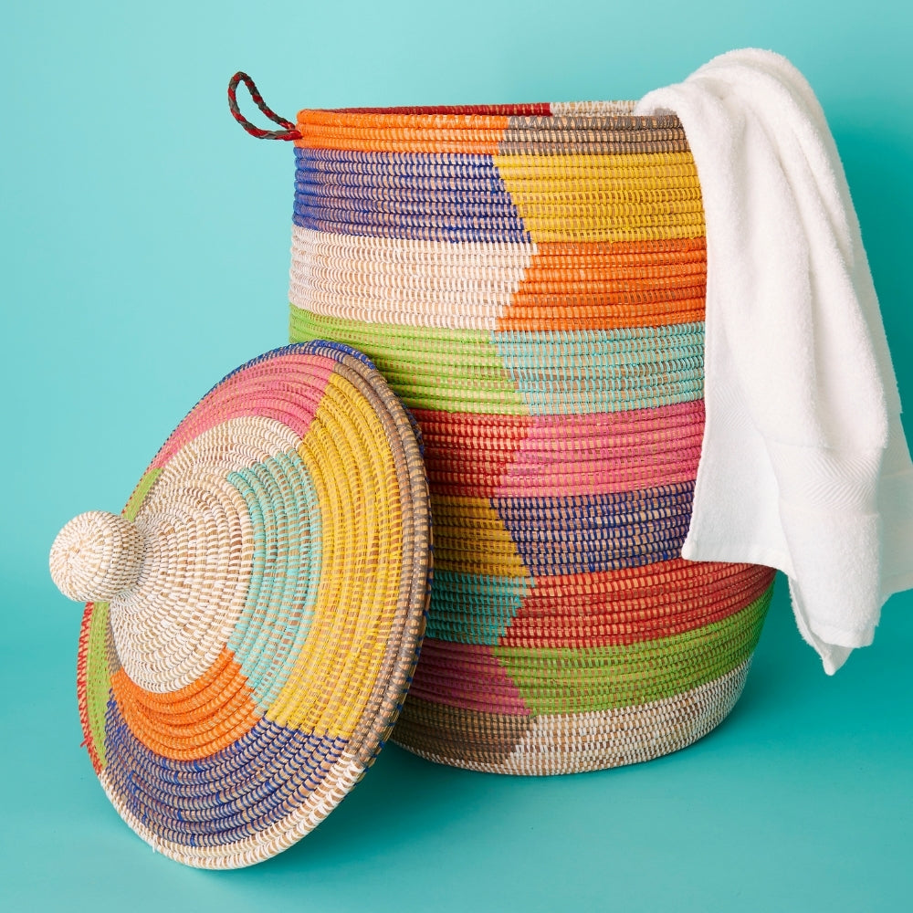 Colorful Hooded Lid Storage Basket Set of 3