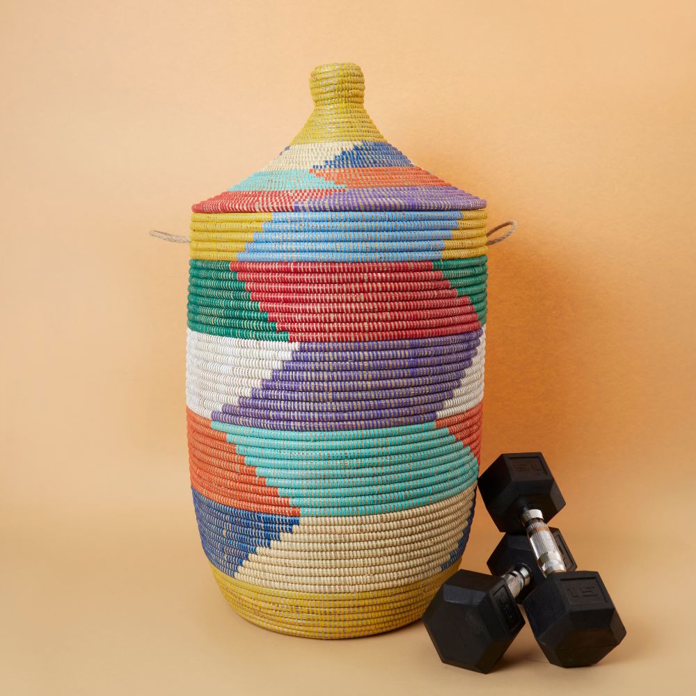 Large Storage Basket Colorful Hooded Lid