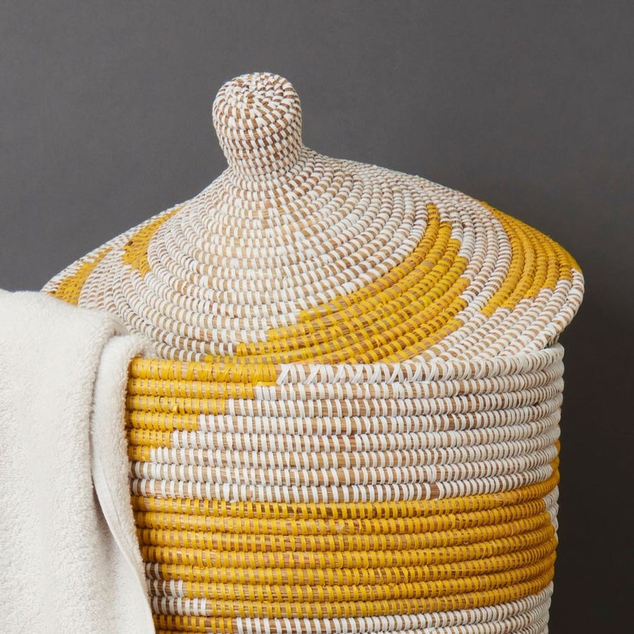 Small / Medium Storage Basket Yellow Hooded Lid