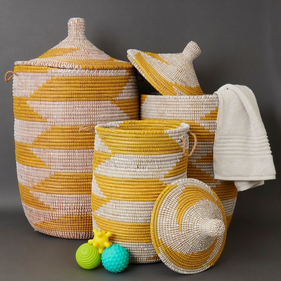 Small Storage Basket Yellow Hooded Lid