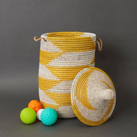 Small Storage Basket Yellow Hooded Lid