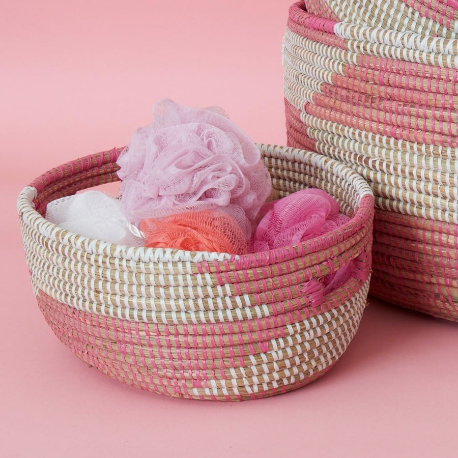 Small Open Oval Storage Basket Pink Set of 3