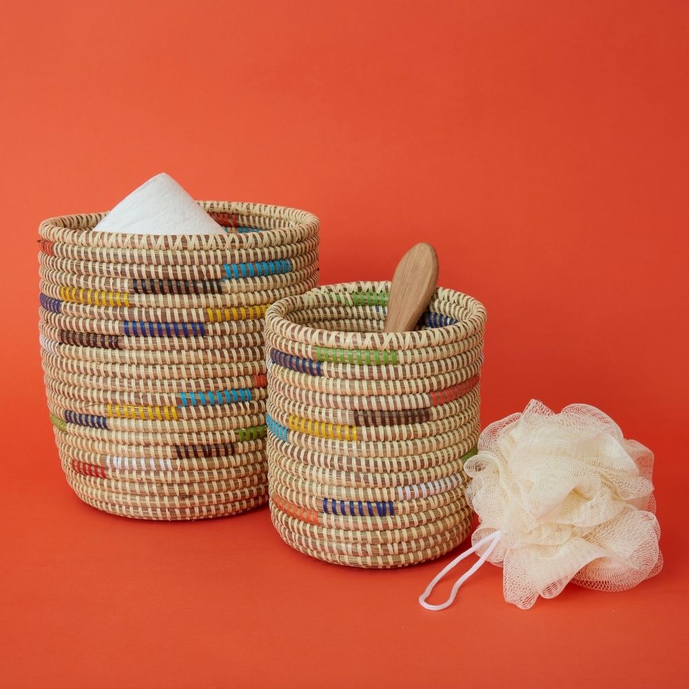 Small Tumbler Basket Set Beige Colorful Swirls