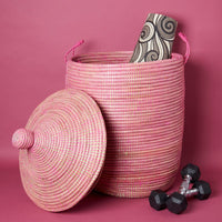 Small / Medium Storage Basket Solid Pink Hooded Lid