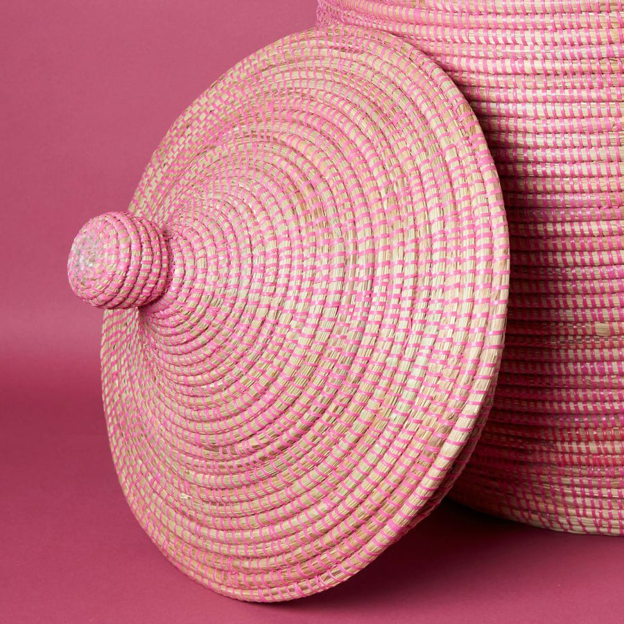 Small / Medium Storage Basket Solid Pink Hooded Lid