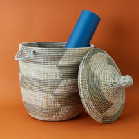 Small / Medium Storage Basket Gray Hooded Lid