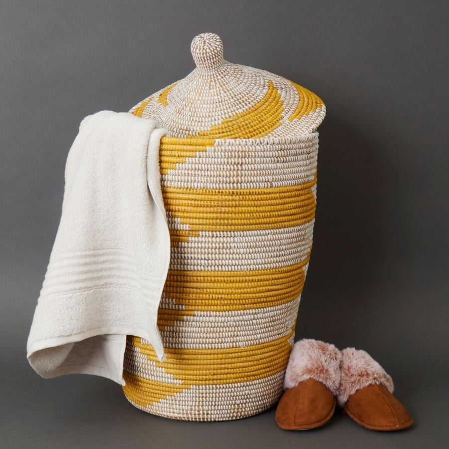 Yellow Hooded Lid Storage Basket Set of 3