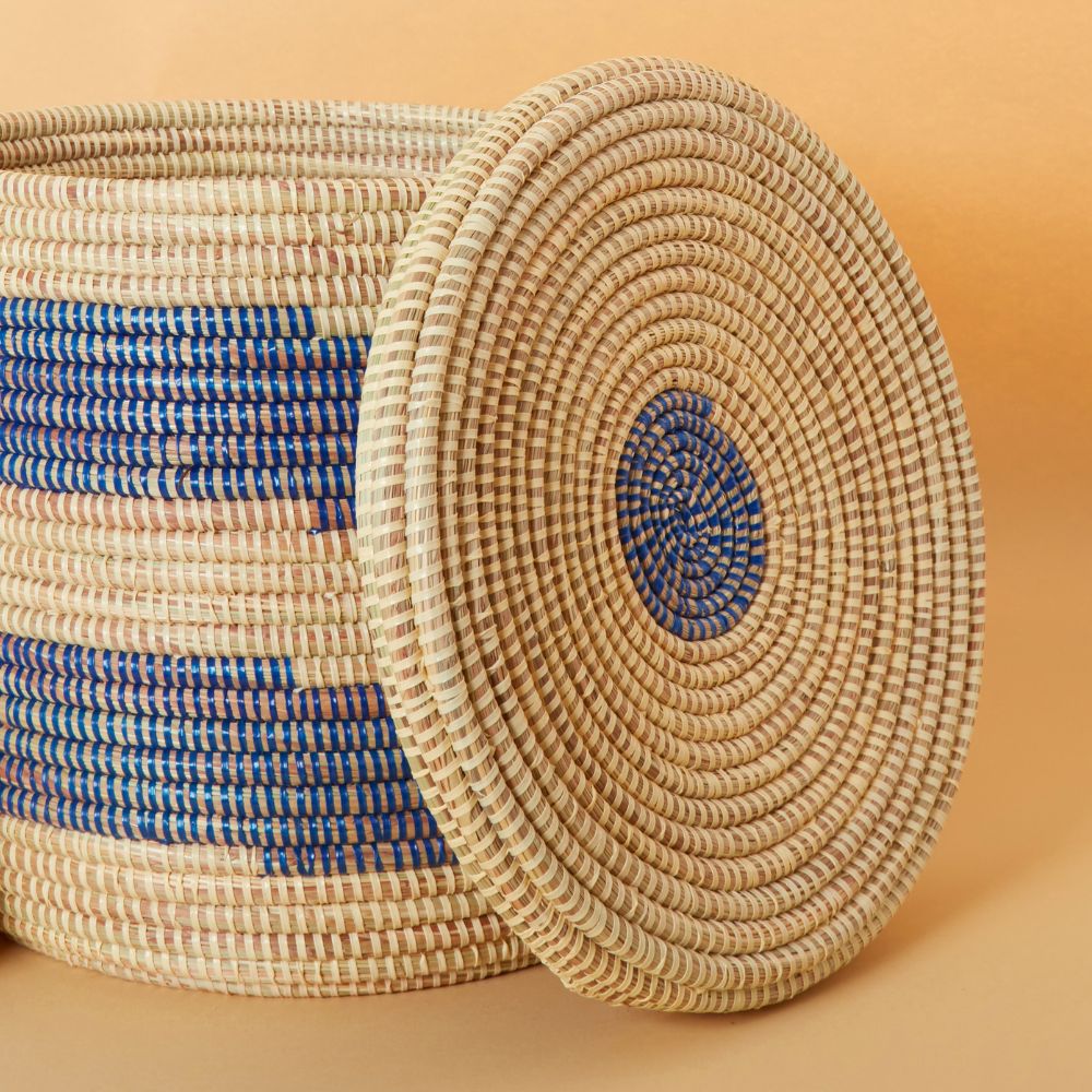 Extra Small Storage Basket Blue Stripe Flat Lid