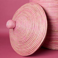 Medium Storage Basket Solid Pink Hooded Lid