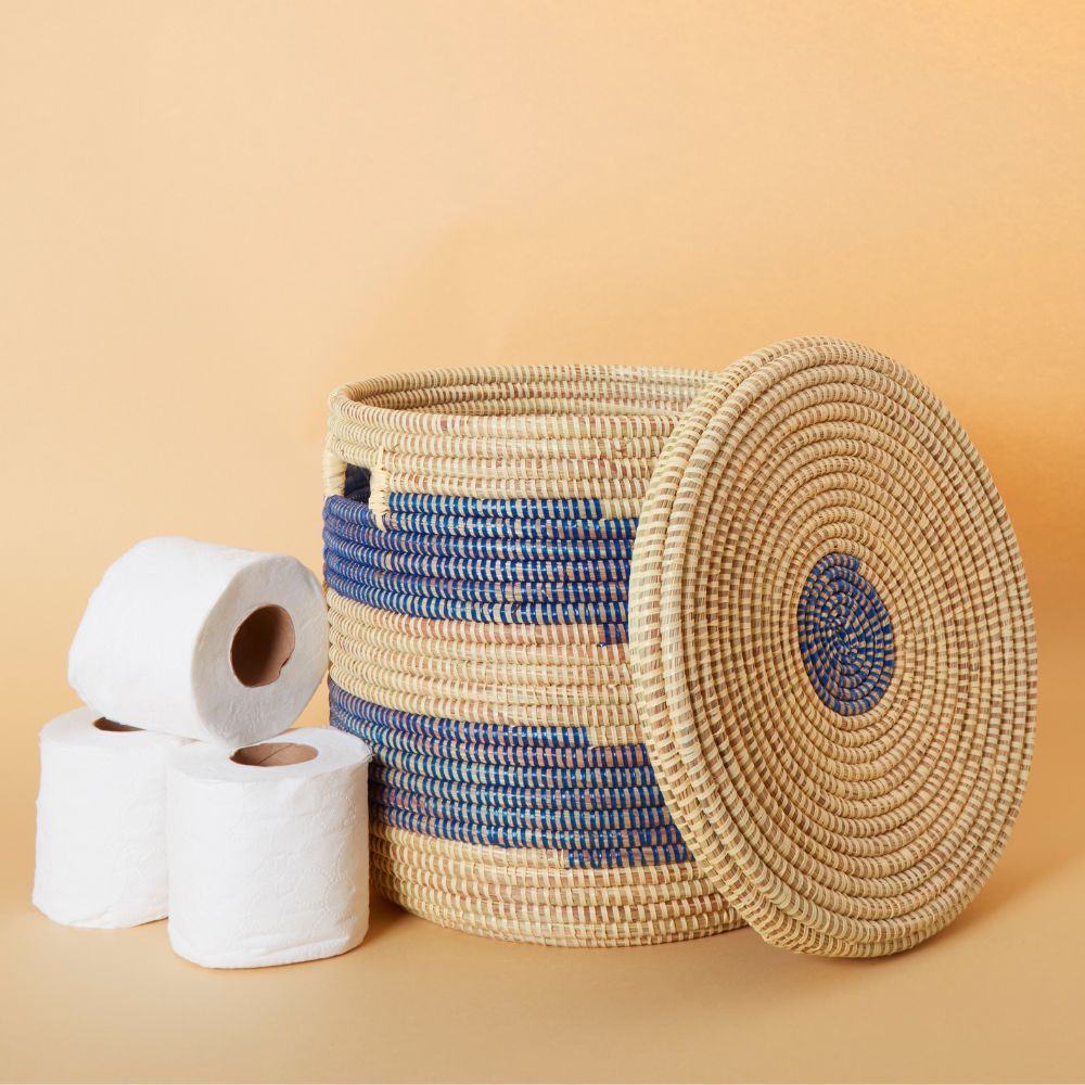 Small Woven Basket for Towels and Toilet Paper, 12" Tall, 12" Wide