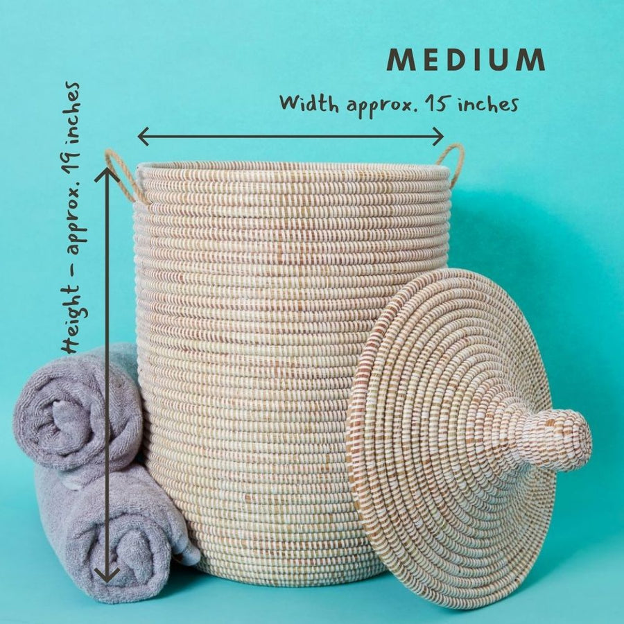 White Decorative Woven Wicker Basket Hamper - Organize Laundry, Toys, Blankets, Pillows, Clothes, Towels - Storage Bins for Home, Baby Nursery, Living Room, Bedroom, Bathroom