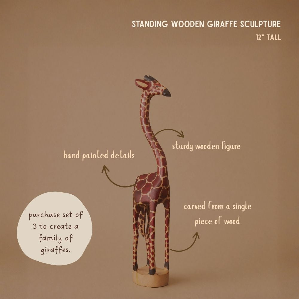 Wooden Standing Giraffe Painted Sculptures for Office