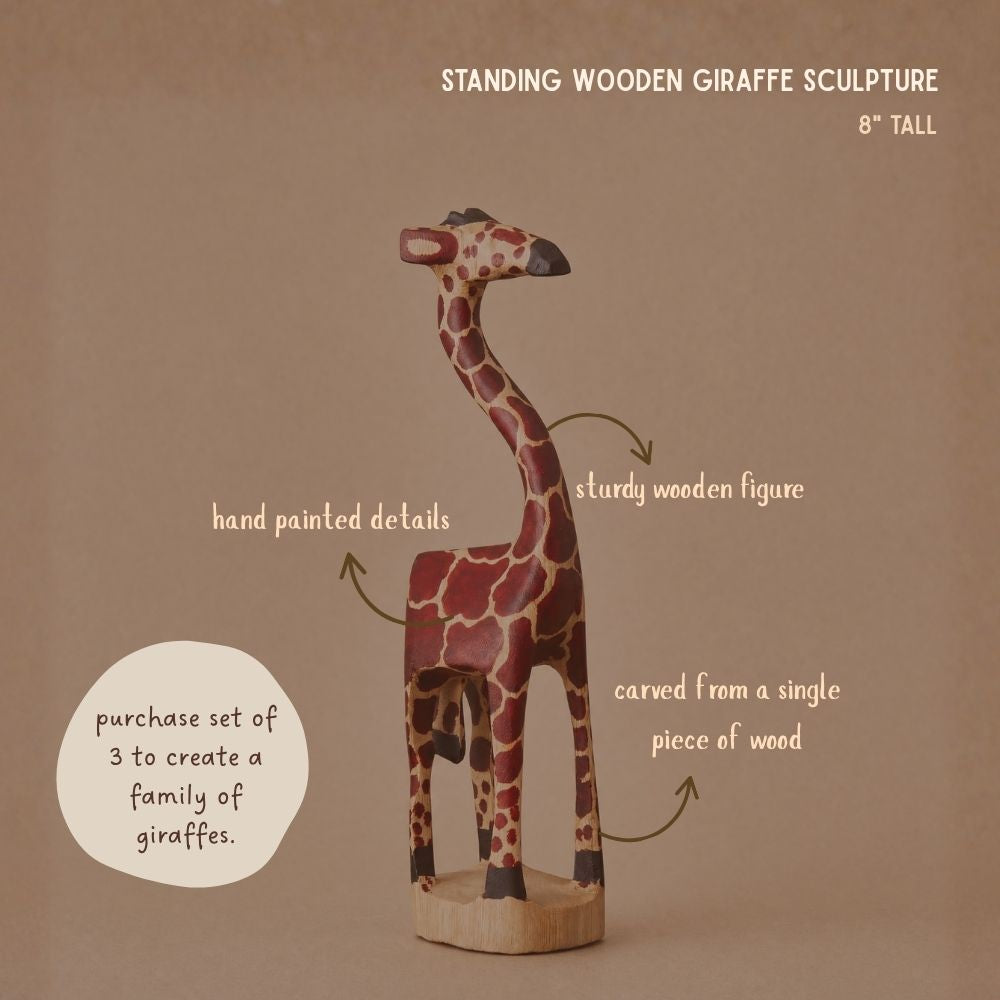 Wooden Standing Giraffe Painted Sculptures for Office