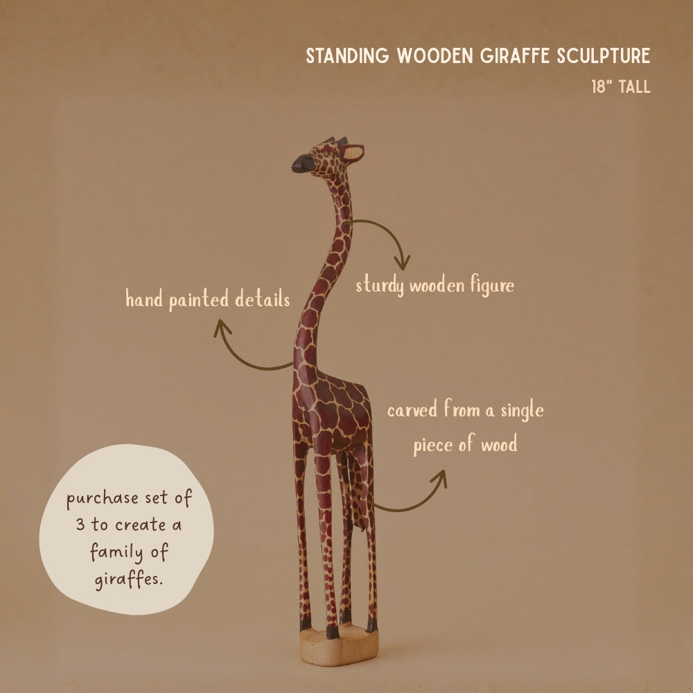Wooden Standing Giraffe Painted Sculptures for Office