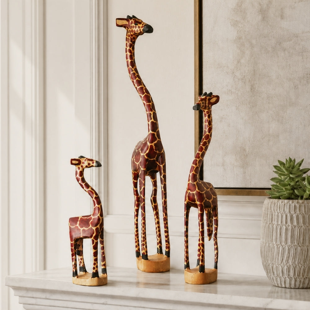 Wooden Standing Giraffe Painted Sculptures for Office