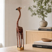 Wooden Standing Giraffe Painted Sculptures for Office