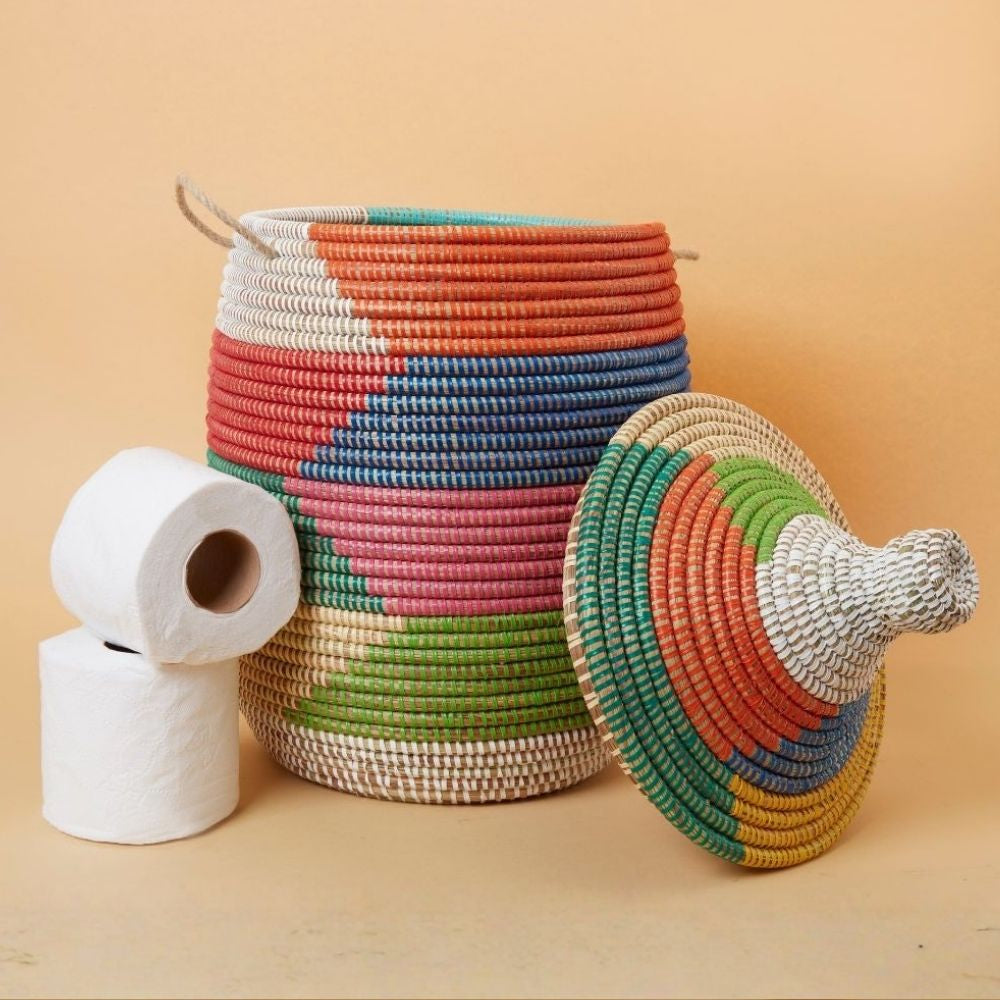 Colorful Wicker Storage Baskets with Hooded Lids