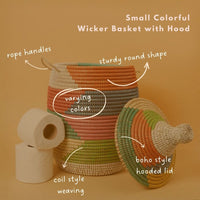 Colorful Wicker Storage Baskets with Hooded Lids
