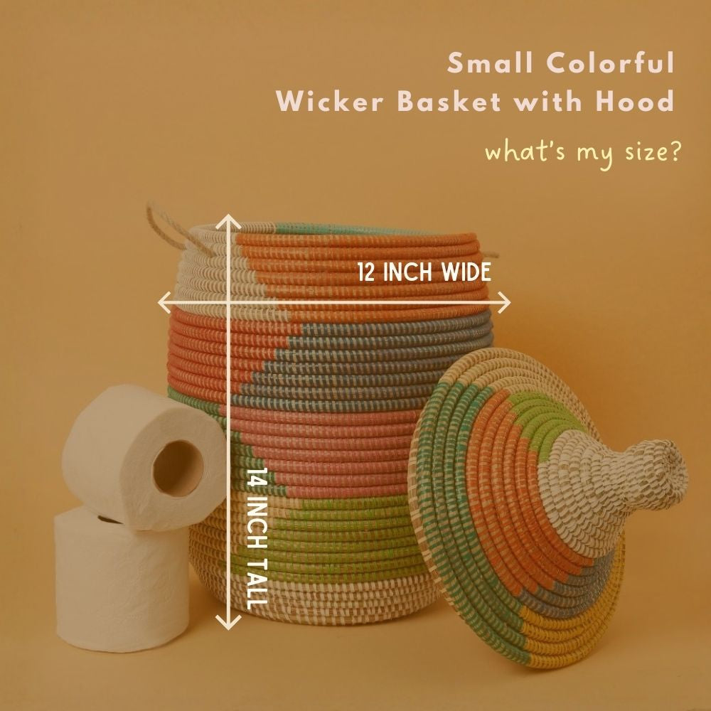 Colorful Wicker Storage Baskets with Hooded Lids