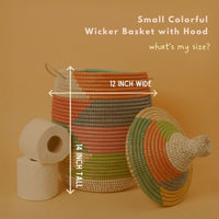 Colorful Wicker Storage Baskets with Hooded Lids