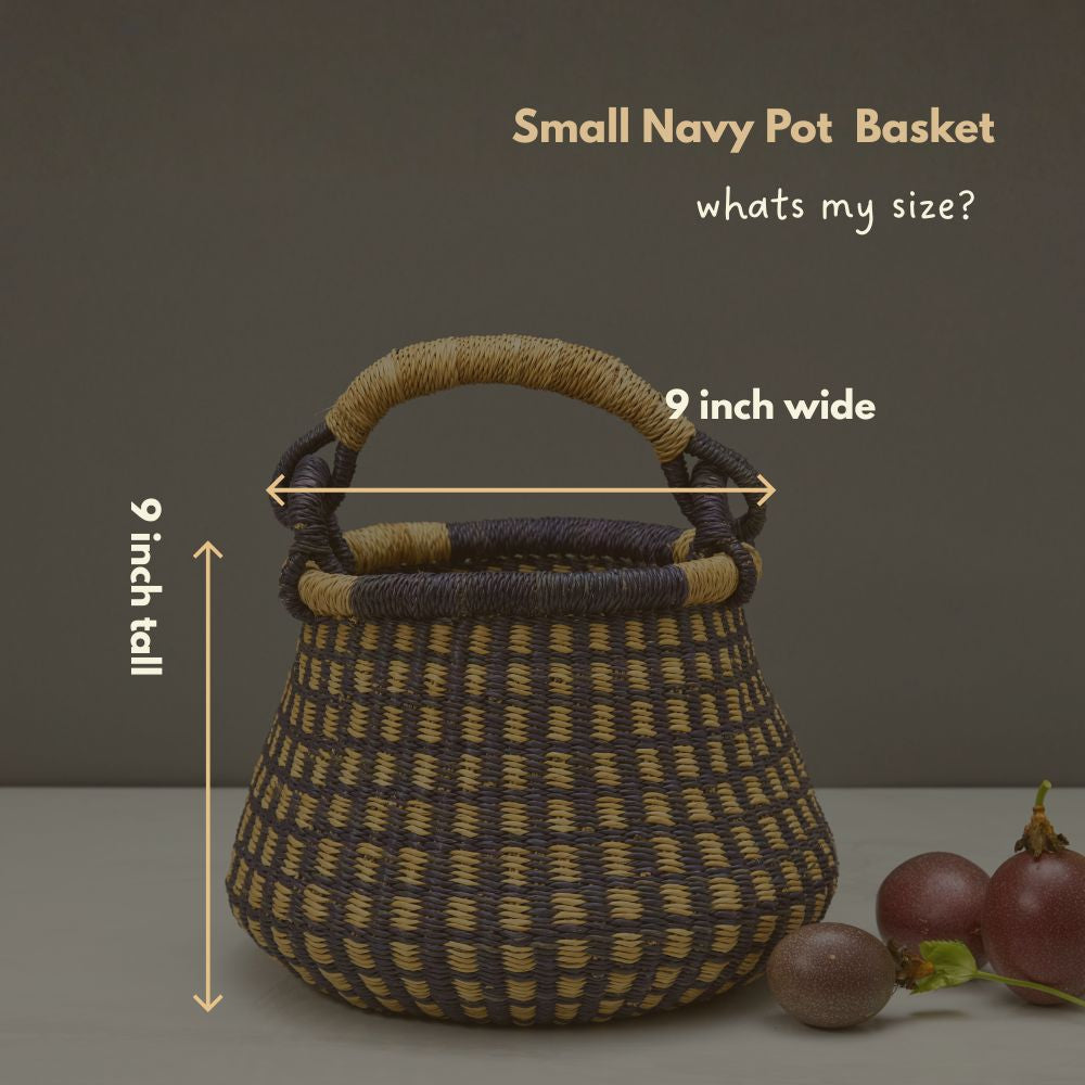 Small Bolga Pot Basket, Checkered, 9" Wide