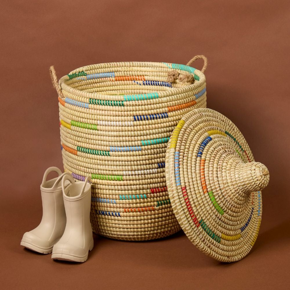 Beige Colorful Wicker Storage Baskets