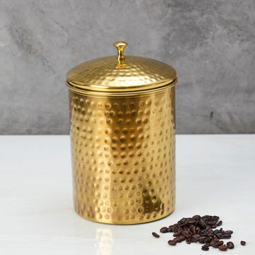 Gold Brass Canister for Coffee Tea Sugar Flour, Small Food Storage Container, Kitchen Countertop Decor, Kitchen Storage, Hand Hammered