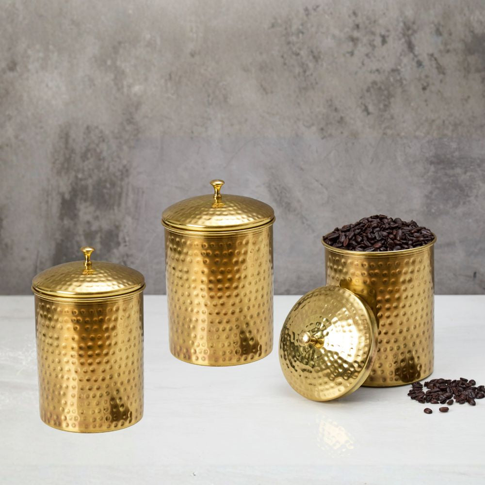 Gold Brass Canister for Coffee Tea Sugar Flour, Small Food Storage Container, Kitchen Countertop Decor, Kitchen Storage, Hand Hammered