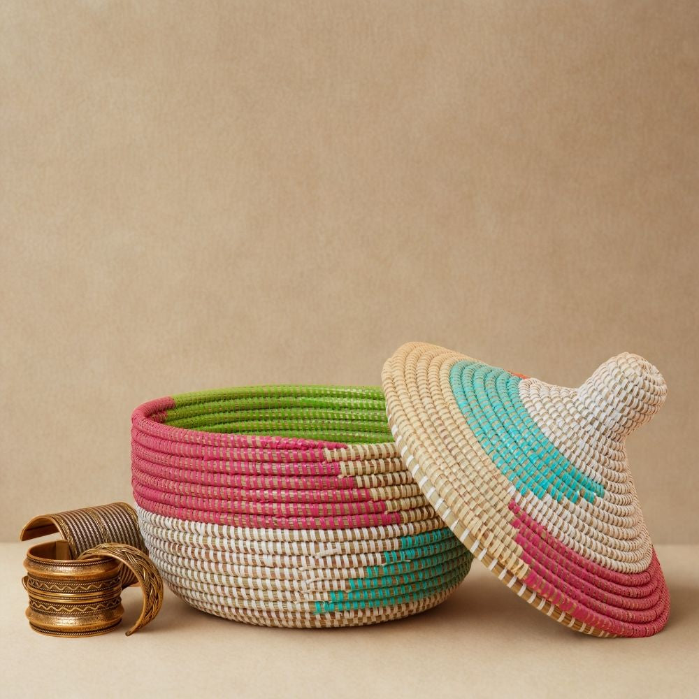 Small Decorative Shelf Basket with Lid, 10-12" Wide