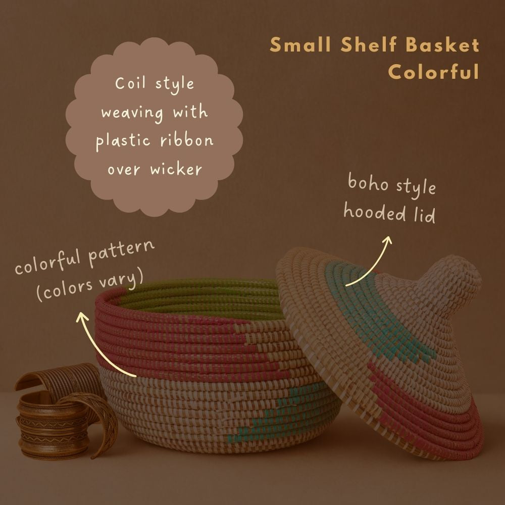 Small Decorative Shelf Basket with Lid, 10-12" Wide